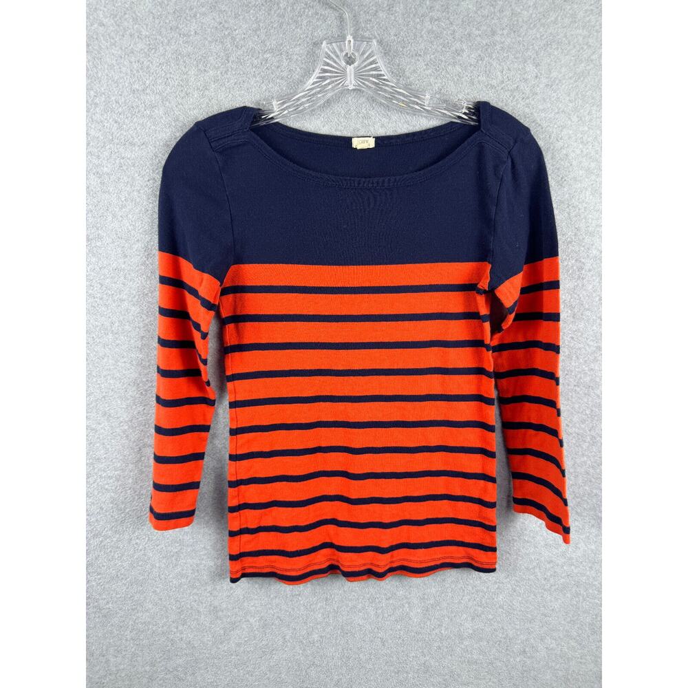 J Crew Pull Over Sweater Size S Orange‎ Striped Long Sleeve Crewneck Casual